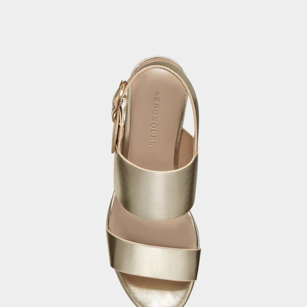 AEROSOLES Gold Block Heel Sandals - Picture 3 of 5